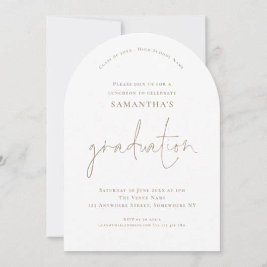 Minimalistischer Gold Text Grad Luncheon Abschluss Einladung (Vorderseite)