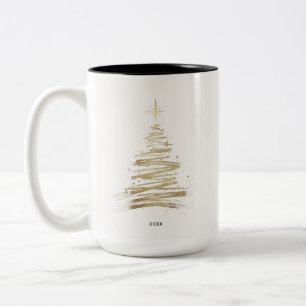Minimalistischer goldener Weihnachtsbaum Zweifarbige Tasse