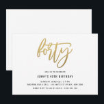 Minimalistischer Goldfilm 40. Geburtstag Einladung<br><div class="desc">Diese minimalistische Party Einladung aus dem 40. Jubiläum enthält eine auffällige Goldfolie '40'. Bitte beachten Sie, dass die Goldfolie nur eine Textur ist, keine echte Folie. Für eine erweiterte Anpassung dieses Designs, z.B. das Ändern des Layouts, des Schriftartes oder der Textgröße, klicken Sie bitte auf den obigen Button "KENNEN". Bitte...</div>