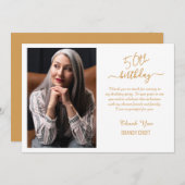 Minimalistischer GoldGeburtstag Dankeschön-Karte Einladung (Vorne/Hinten)