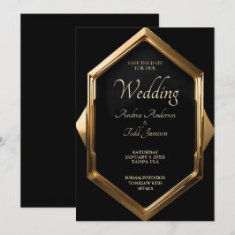Minimalistischer Goldrahmen mit schwarzem Hintergr Save The Date