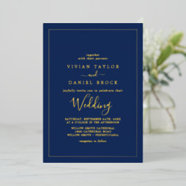 Minimalistischer Goldstreifen | Blue Wedding Folieneinladung