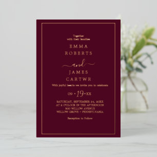 Minimalistischer Goldstreifen Burgundy Bold Name Folieneinladung