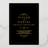 Minimalistischer Goldstreifen | Schwarze Lässige H Folieneinladung (Vorderseite)