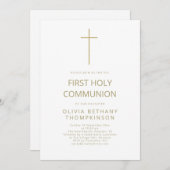 Minimalistischer Goldtext als erste heilige Kommun Einladung (Vorne/Hinten)