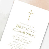 Minimalistischer Goldtext als erste heilige Kommun Einladung