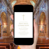 Minimalistischer Goldtext als erste heilige Kommun Einladung