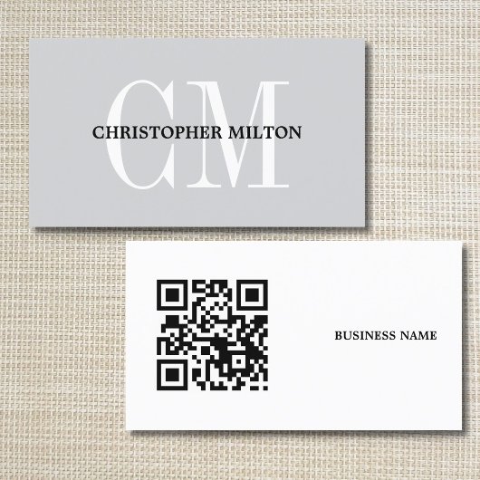 Minimalistischer grauer, fetter Monogramm-QR-Code- Visitenkarte