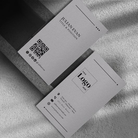 Minimalistischer grauer LinkedIn-QR-Code Visitenkarte