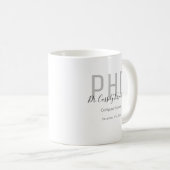 Minimalistischer grauer PhD-Abschluss Kaffeetasse (VorderseiteRechts)