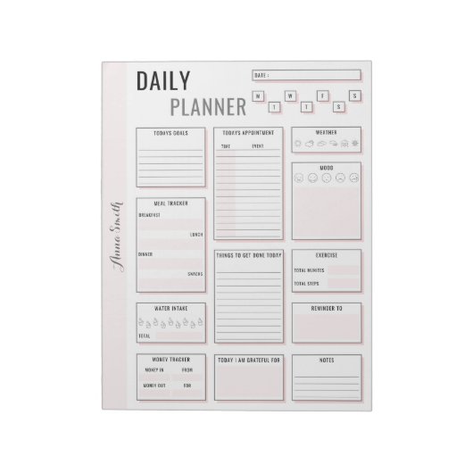 Minimalistischer grauer Tagesplaner - Anpassbarer Notizblock (Rotiert)