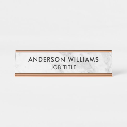 Minimalistischer grauer weißer Marmor Schreibtischnamensplakette (Vorderseite )