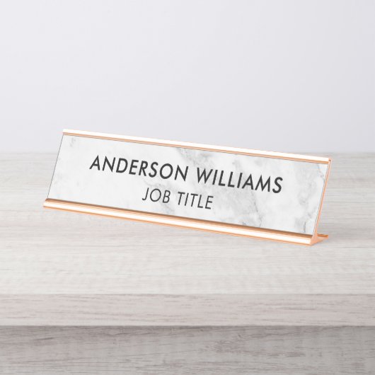 Minimalistischer grauer weißer Marmor Schreibtischnamensplakette (Vorderseite )