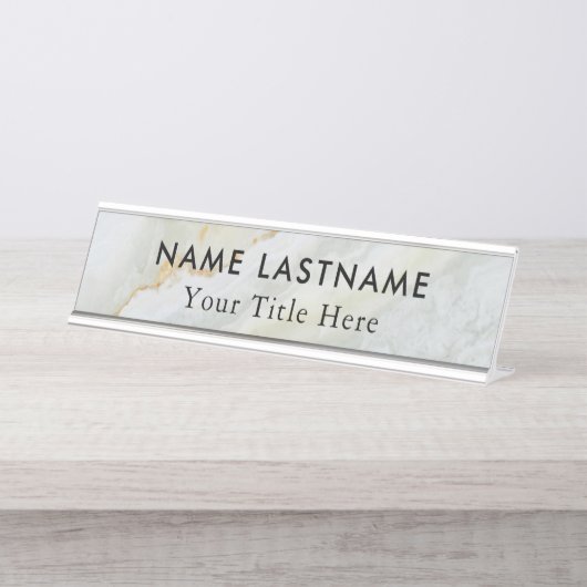 Minimalistischer grauer weißer Marmor Schreibtischnamensplakette (Vorderseite )