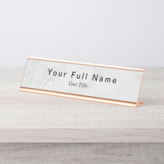 Minimalistischer Grauweißstein Schreibtischnamensplakette (Vorderseite )
