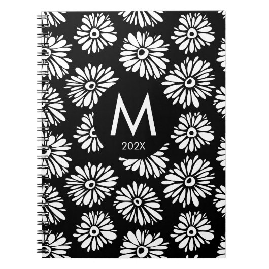Minimalistischer groovy Schwarz-Weiß-Monogramm-Dai Notizblock (Vorderseite)