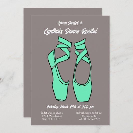 Minimalistischer grüner Balletttanz - Einladung (Vorne/Hinten)