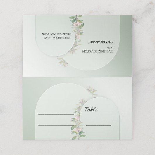 Minimalistischer, grüner Bohmarsch Platzkarte (Außenseite Aufgefaltet)