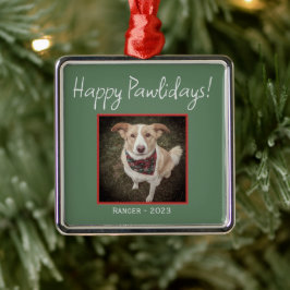 Minimalistischer grüner Happy Pawlidays Urlaub Ornament Aus Metall