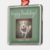 Minimalistischer grüner Happy Pawlidays Urlaub Ornament Aus Metall (Links)