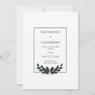 Minimalistischer grüner Kranz Hochzeit Einladung