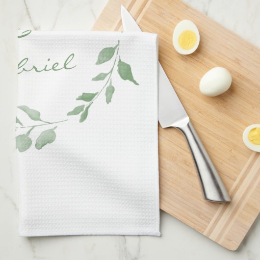 Minimalistischer grüner Kranz Personalisiert Geschirrtuch (Viertel Falte)