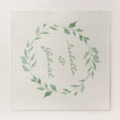 Minimalistischer grüner Kranz Personalisiert Puzzle (Horizontal)
