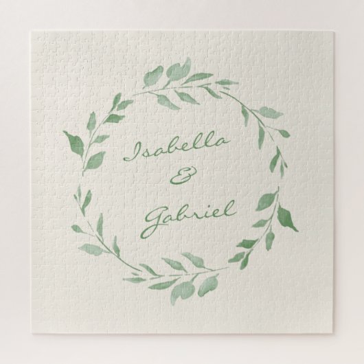 Minimalistischer grüner Kranz Personalisiert Puzzle (Vertikal)