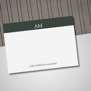 Minimalistischer grüner Streifen weißes Monogramm Mitteilungskarte