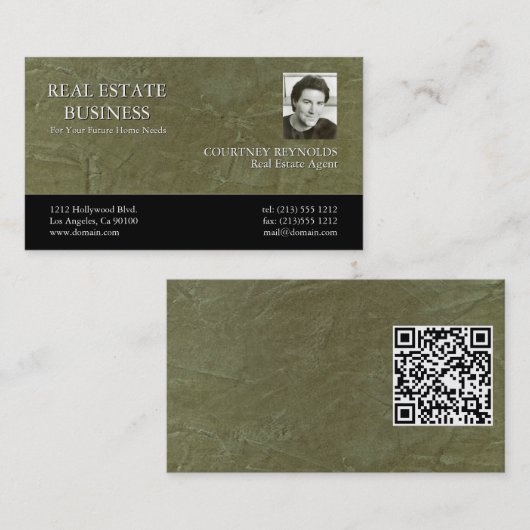 Minimalistischer grüner Stuck Custom Logo QR Code Visitenkarte (Vorne/Hinten)