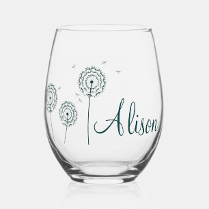 Minimalistischer Grüner Weißer Löwenzahn-Blumennam Weinglas Ohne Stiel