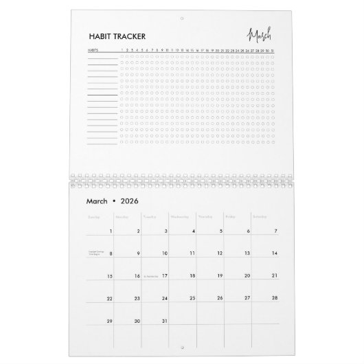 Minimalistischer Habit-Tracker-Kalender Kalender (Mär 2026)