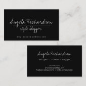 Minimalistischer handgeschriebener Blogger Black Visitenkarte (Vorne/Hinten)