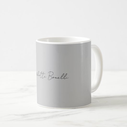 Minimalistischer handgeschriebener Skriptname Grau Kaffeetasse (VorderseiteRechts)