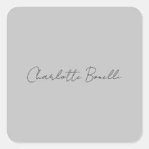 Minimalistischer handgeschriebener Skriptname Grau Quadratischer Aufkleber