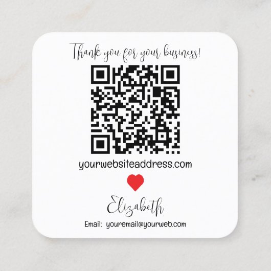 Minimalistischer Handling mit QR-Code für Lieben Quadratische Visitenkarte (Rückseite)