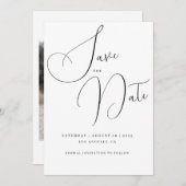 Minimalistischer Handskripttext und Foto Save the Einladung (Vorne/Hinten)