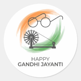 Minimalistischer Happy Gandhi Jayanti Vektorgrafik Runder Aufkleber