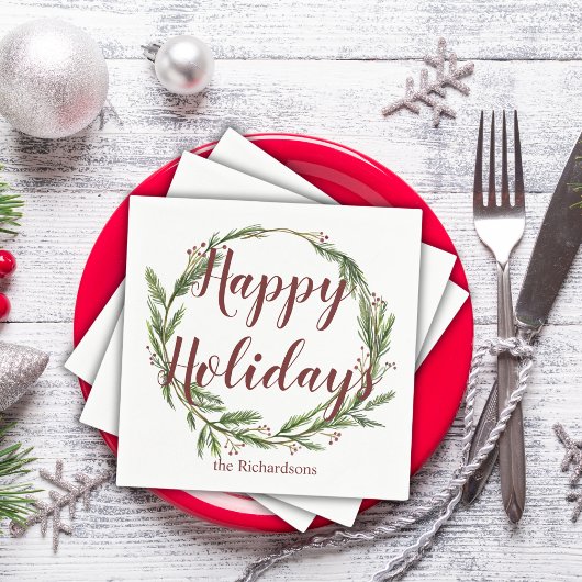 Minimalistischer Happy Holidays Wasserfarbener Pin Serviette