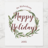 Minimalistischer Happy Holidays Wasserfarbener Pin Weinetikett (Einzelnes Label)