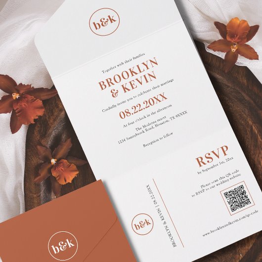 Minimalistischer Haushalt Terracotta Rust QR | FOT All In One Einladung