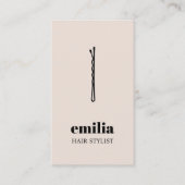 Minimalistischer hellbeiger Schwarzer Haar Button Visitenkarte (Vorderseite)
