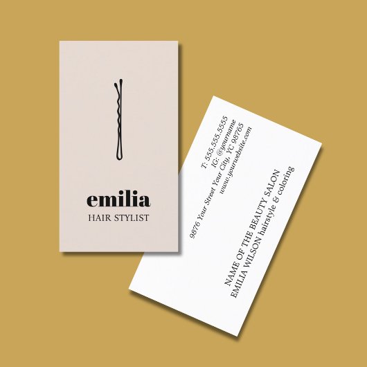 Minimalistischer hellbeiger Schwarzer Haar Button Visitenkarte