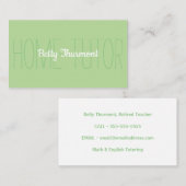 Minimalistischer hellgrüner Zuhause-Tutor einfach Visitenkarte (Vorne/Hinten)