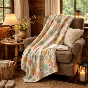 Minimalistischer Herbstbaum Muster Pastellfarbener Sherpadecke