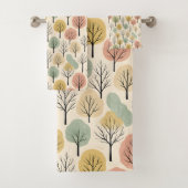 Minimalistischer Herbstbaum Muster Pastellwald Badhandtuch Set (Insitu)
