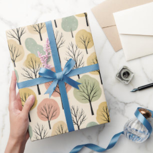Minimalistischer Herbstbaum Muster Pastellwald Geschenkpapier