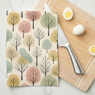 Minimalistischer Herbstbaum Muster Pastellwald Geschirrtuch