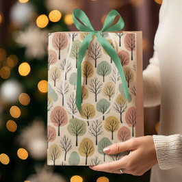 Minimalistischer Herbstbaum Muster Pastellwald Mittlere Geschenktüte