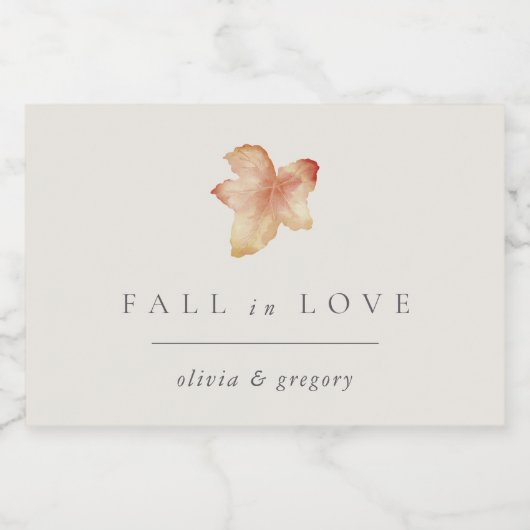 Minimalistischer Herbstleaf "Fall in Liebe" Person Schaumweinetikett (Einzelnes Label)
